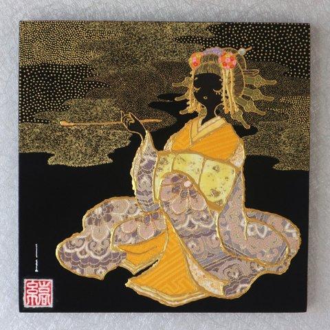 〈如蓮華在水　枸橘　金彩〉　着物アートパネル　〈Nyorengezaisui　KARATACHI　Kinsai〉