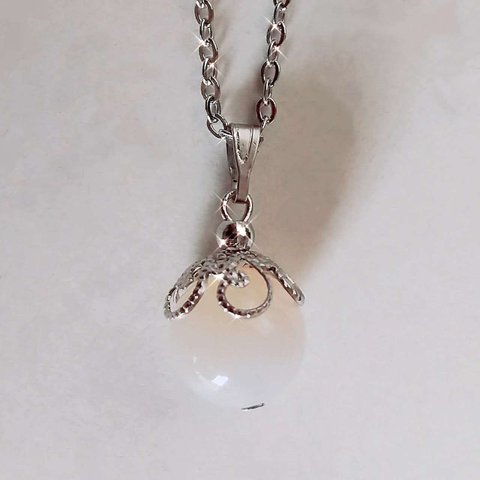 クリアホワイトアゲート瑪瑙のサージカルステンレス ネックレス ペンダント Clear White Agate Stainless Steel Necklace Pendant  