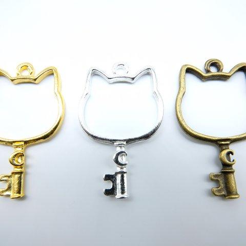 （10個）レジン枠　猫の鍵 猫　約3.8cm×2.4cm　ゴールド/シルバー/アンティーク　wk-502  