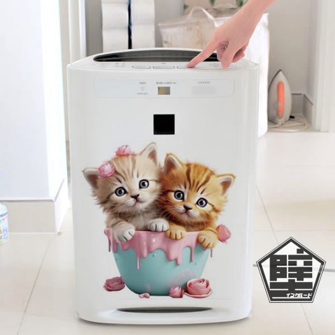 595 壁ステッカー ウォールステッカー 猫 ねこ キャット いたずら猫 子猫 愛猫 ティーカップ ピンク 苺チョコ チョコまみれ かわいい 人気 清らか サプライズ