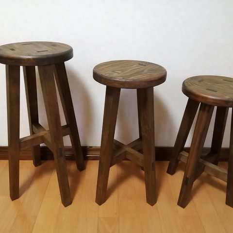 木製スツール　３脚セット　高さ43cm　丸椅子　stool 