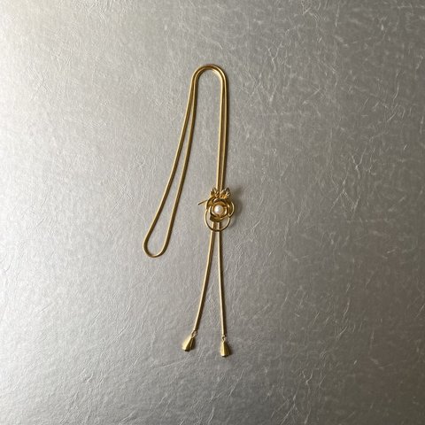 Vintage 80〜90s gold rose flower pearl loop tie レトロ ヴィンテージ ゴールド ローズ フラワー 淡水パール ループタイ