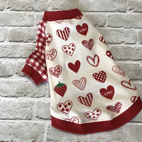 🎉 sale Red  heart&strawberry,ギンガムチェックTシャツ  XS