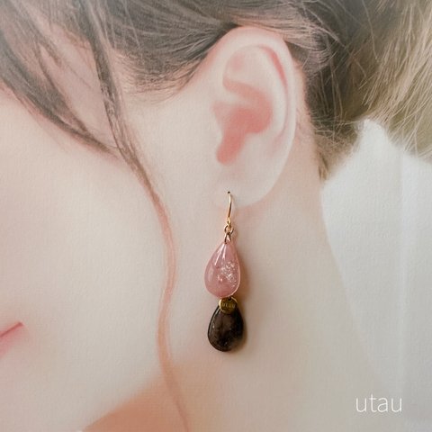 ≪　sizuku-繋がる-　≫　pink × darkGray⋆⋆ピアス(イヤリング)	　