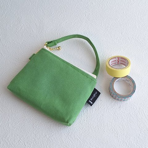 倉敷帆布ミニポーチ(緑)◆10cmファスナー