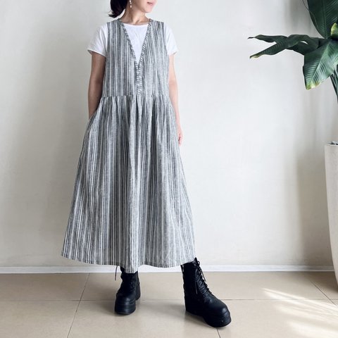 ジャンパースカート  * cotton linen stripe *