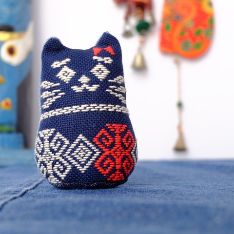 猫好きさんを癒すネコ娘【こぎん刺し☺︎キャッツチアパス】刺繍♡猫猫♡ぬいぐるみ⌘受注製作