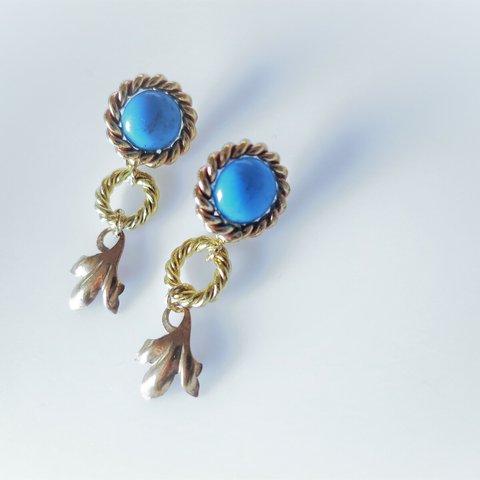 ツイストリング＆リーフピアス vintage earrings ring & leaf <PE1-0120>