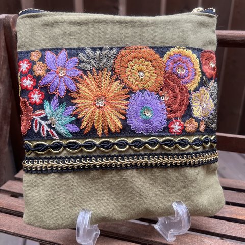 インド刺繍フラットポーチ