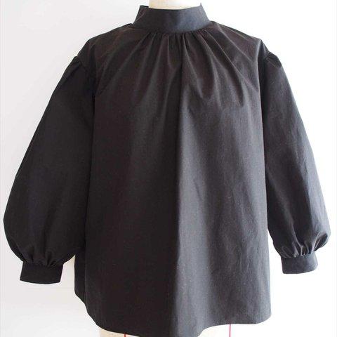 《sale》コットンブラウス・スタンドカラー(Iris -black blouse-)