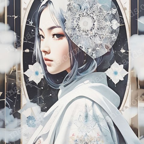 未来風の和服の若い女性 イラストアート SNSアイコン（デジタルコンテンツ ダウンロード販売）