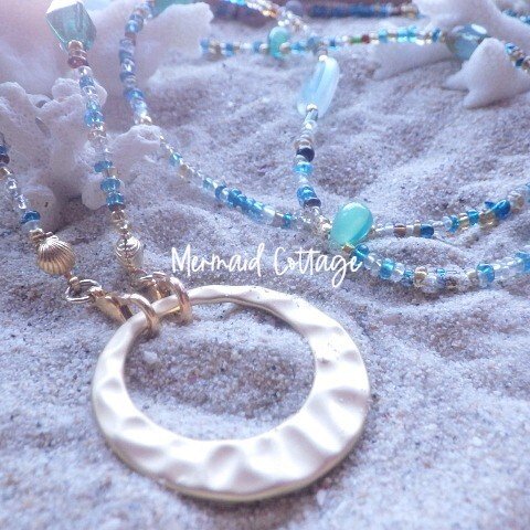 4way! Blue Lagoon Lanyard Necklaceランヤード/眼鏡・マスクホルダー☆マットゴールド