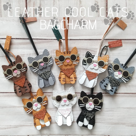 ✽LEATHER COOL CATS✽サングラス 猫 レザー バッグチャーム　レザーチャーム　革のねこ　8種類