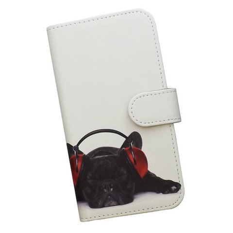 手帳型 スマホケース 全機種対応  犬 ブルドッグ 音符 ミュージック 424