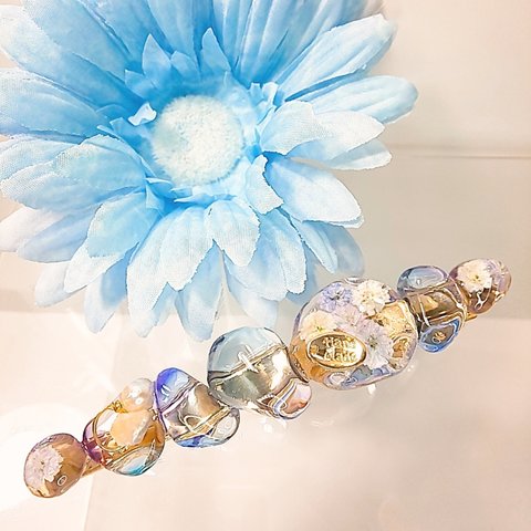 レジン うる艶 【夢色透明石】10cmヘアクリップ  ブルー系  