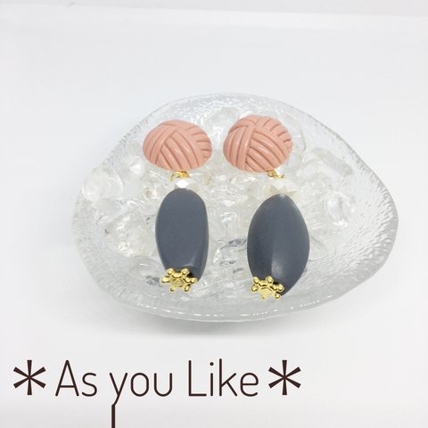 編み込みウッドピアス/イヤリング