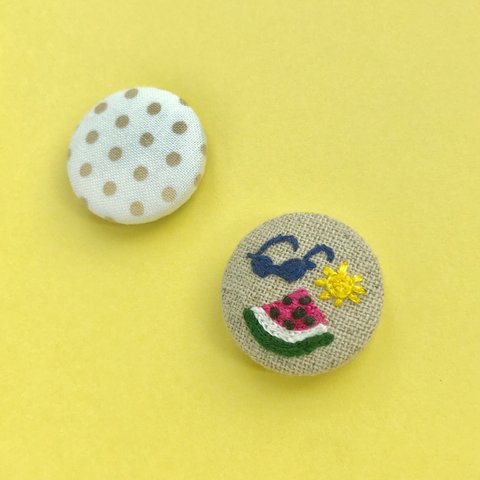 夏▽刺繍くるみボタン マグネット