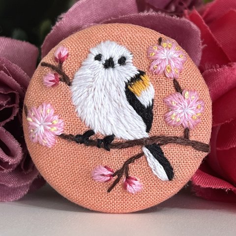 刺繍ブローチ　ヘアゴム　鳥　夏　刺繍　ハンドメイド　ギフト