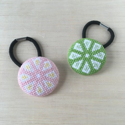 シトラスフルーツの刺繍ヘアゴム