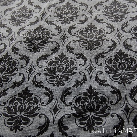 「Damask　Black & Gray」アメリカンファブリック◎110㎝幅×50cm