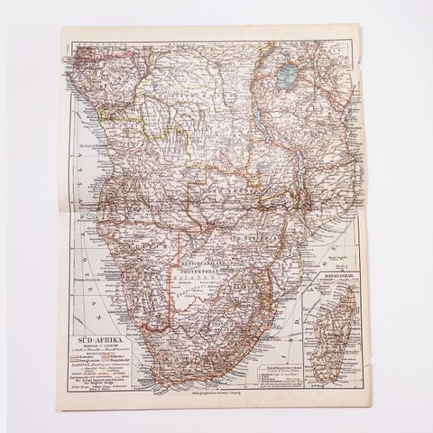 南アフリカ 植民地記載 アンティークマップ 古地図 マイヤー百科事典 ヴィンテージペーパー 図版 1957-92