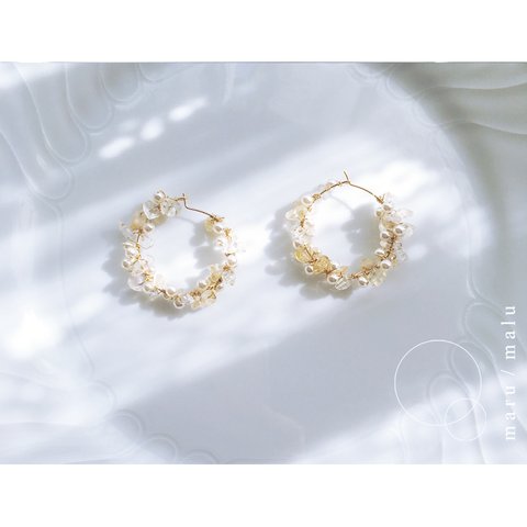 : 太陽の冠 :  citrine & czech glass ゴールドフープピアス14KGF　