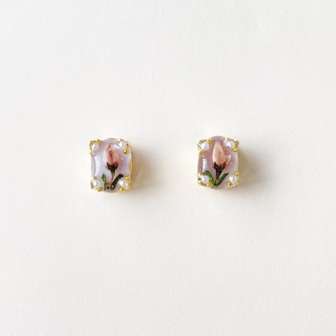 一輪の花のミニピアス＊くすみカラー