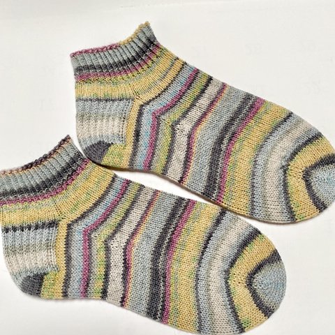 夏用　コットン　ショート丈　手編みの靴下
