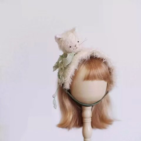 ドール用ヘアバンド可愛い動物 猫 テディベア ロシアモヘア ブライスドール人形用ヘアバンド