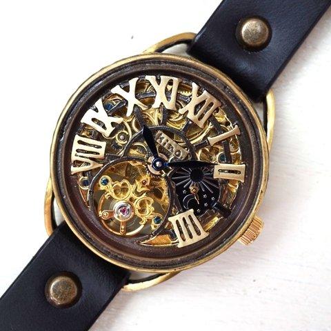 K-11　クラウン　真鍮　 スケルトン　GD/ＭＯＶ　ブラック　手作り腕時計