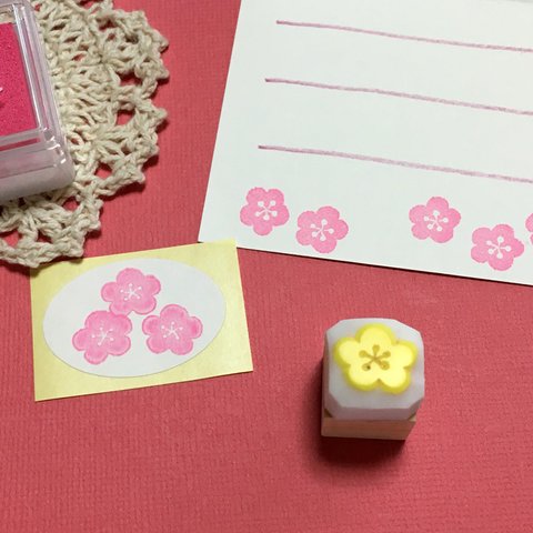 ミニ梅の花の消しゴムはんこ（持ち手つき）