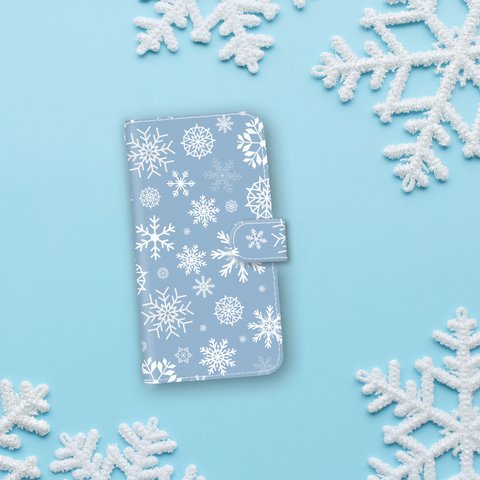 再販♪『雪の結晶』北欧風♬スマホケース iPhone/android 手帳型ケース iPhone15 Galaxy Xperia AQUOS arrows 冬