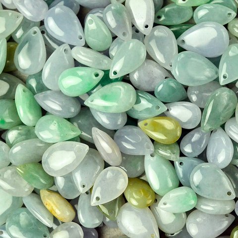 翡翠 天然石 ビーズ しずく 15mm 3個入り 白～淡い翠 beads-27