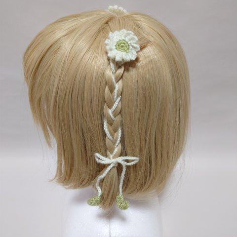 リボン　ヘアアクセサリー　三編み　編み込み　花モチーフ　チョーカー　ネックレス　バッグチャーム　2本セット