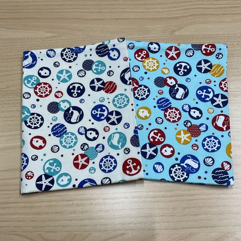 SALE❗️サイズが選べる❗️w55×35cm w60×40cm【ランチョンマット 2枚セット】水色＆アイボリー ドットマリン柄 くじらオックス厚め