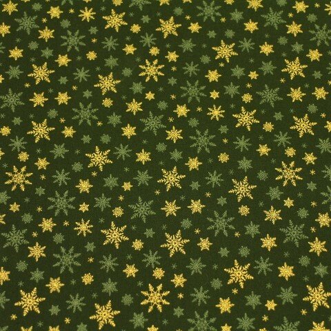 クリスマス生地　雪の結晶  結晶  濃い緑色  ku-c-N   110㎝幅×50㎝　シーチング生地