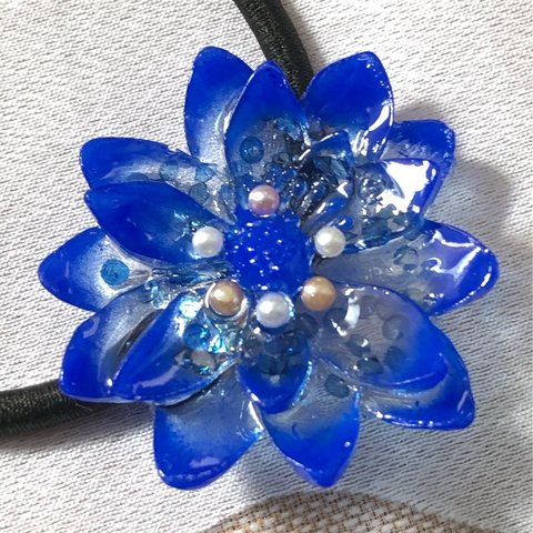 花型ヘアゴム114  コバルトブルー