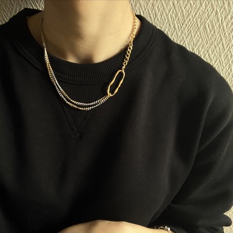 ーmix chain necklaceー　サージカルステンレス　チェーンネックレス　ミックスチェーン　レイヤード　チェーンブレスレット　バイカラー