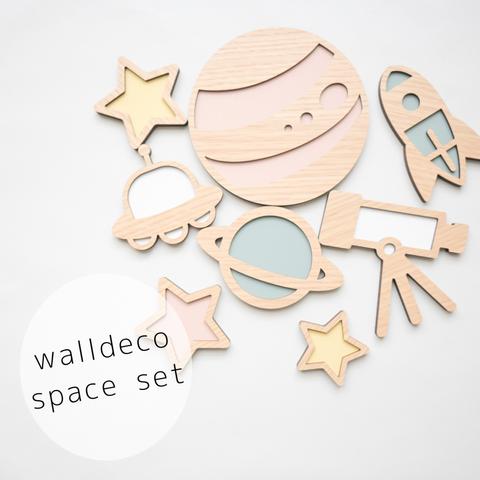 【Space Set✦ウォールデコ/ピンク系　8点】木製　レターバナー・お誕生日/壁飾り/ウッドレター/子供部屋