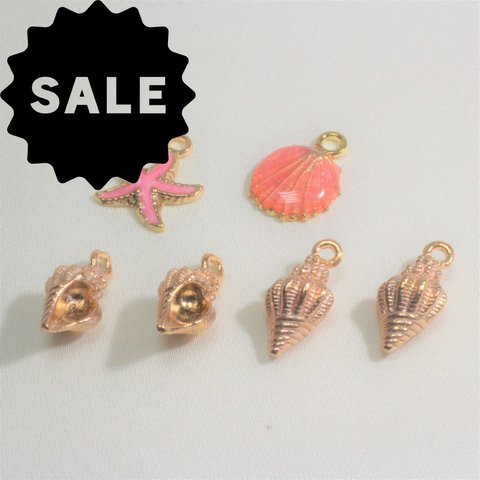 ≪SALE≫≪40％OFF≫≪送料無料≫メタルチャーム　海　2セット　カン付き　ピンク　12個（SET-03）