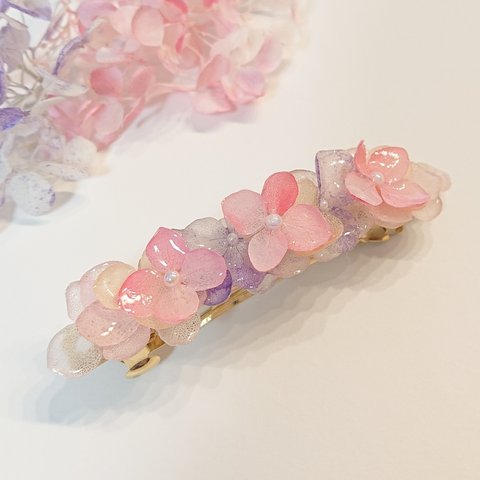 ❃紫陽花プリザの彩りバレッタ❃ pink&light purple