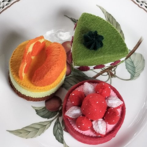 いちご☆オレンジ☆抹茶のミニフェルトケーキ