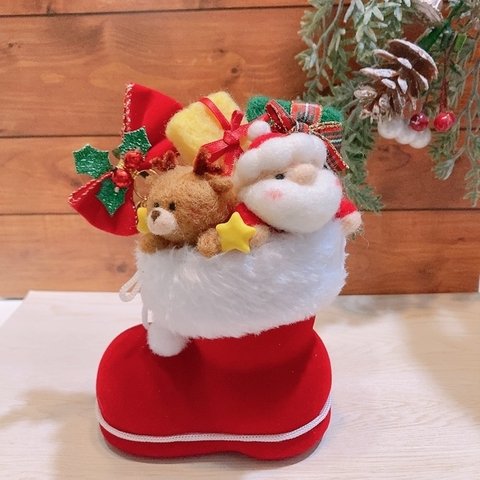 【受注生産】クリスマス飾り　サンタ＆トナカイ　クリスマスブーツ