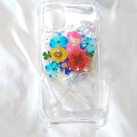 スマホケース スマホアクセサリー スマホ ケース スマホカバー 押し花 リボン