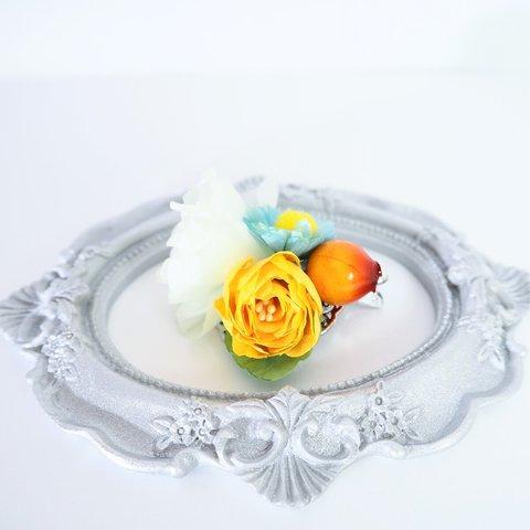 黃/白薔薇のヘアクリップ【ドール用】