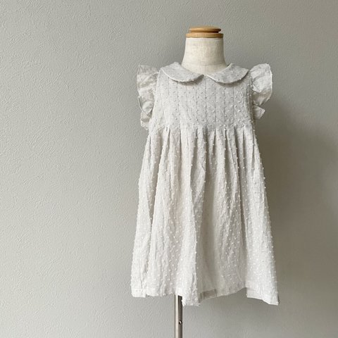 round collar tuck dress／フリル袖ワンピース／半袖・長袖