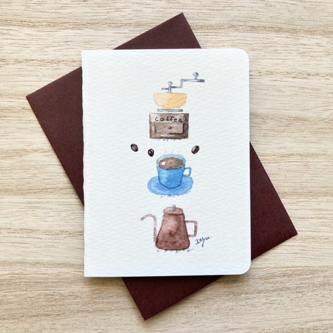 ☕️透明水彩画　2枚セット 「coffee」北欧イラストミニカード  バースデーカード　コーヒー　珈琲　メッセージカード