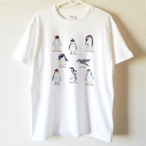 【送料無料】ペンギンの図鑑風白Tシャツ～子供から大人までみんなで使える13サイズ～