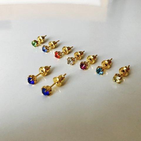 2点セット シンプル ピアス 4ミリ カラフル