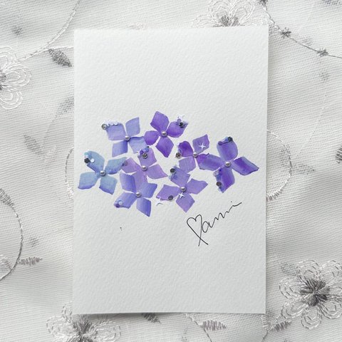 【季節限定 原画グリッターポストカード】紫陽花 Seasonal flowers